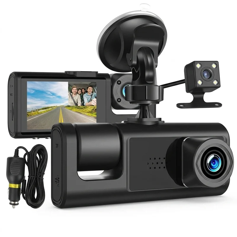Dash Cam Auto 3 Obiettivi Wi-Fi 1080P con Camera Posteriore