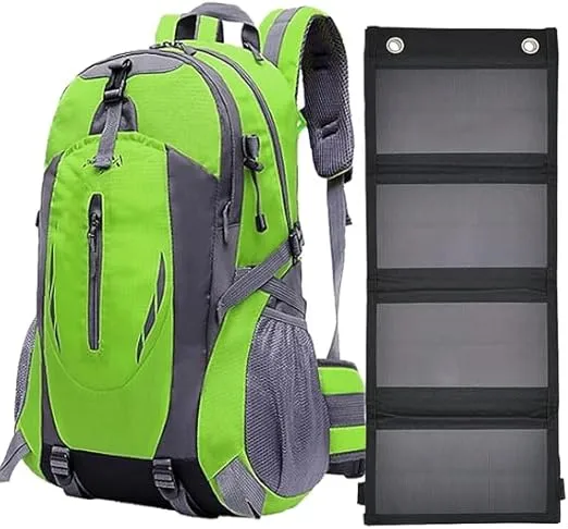 ( Z1 )Zaino con Pannello Solare 20W USB 5V Zaino Trekking 40 Litri Impermeabile per Escursionismo, Ciclismo, Moto, Travel Unisex Adulto (Nero)