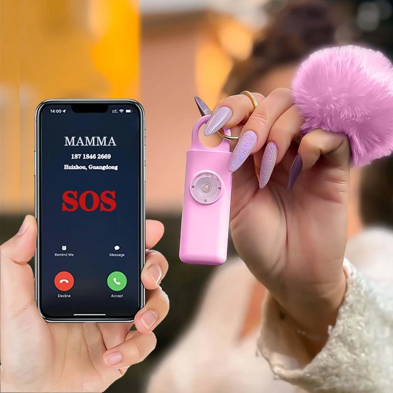(LLF215 Rosa)Portachiavi Allarme Antipanico, Dispositivo Antiaggressione SOS Chiamata Automatica, Invio Istantaneo Posizione GPS, Sirena 130dB, Difesa Personale e Autodifesa per Donne, Bambini e Anziani (Rosa)