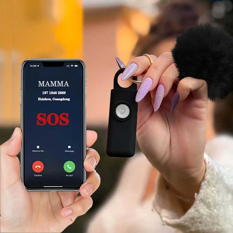 (LLF215 nero)Portachiavi Allarme Antipanico, Dispositivo Antiaggressione SOS Chiamata Automatica, Invio Istantaneo Posizione GPS, Sirena 130dB, Difesa Personale e Autodifesa per Donne, Bambini e Anziani (Nero)