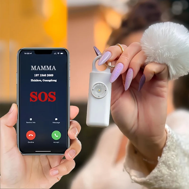 (LLF215 bianco)Portachiavi Allarme Antipanico, Dispositivo Antiaggressione SOS Chiamata Automatica, Invio Istantaneo Posizione GPS, Sirena 130dB, Difesa Personale e Autodifesa per Donne, Bambini e Anziani (Bianco)