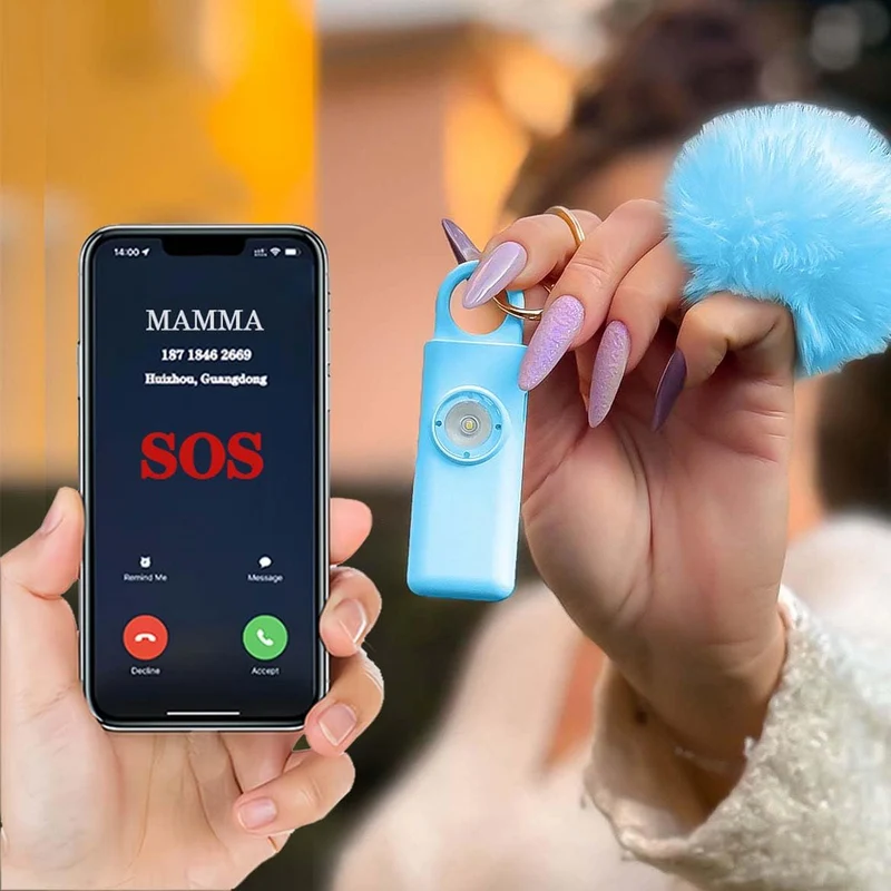 (LLF215azzurro)Portachiavi Allarme Antipanico, Dispositivo Antiaggressione SOS Chiamata Automatica, Invio Istantaneo Posizione GPS, Sirena 130dB, Difesa Personale e Autodifesa per Donne, Bambini e Anziani (Azzurro)