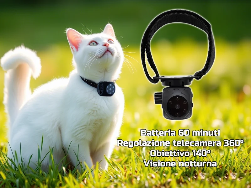 (CAMPET1)Mini telecamera portatile full hd 1080p, Cani e Gatti visione notturna a infrarossi, registrazione su SD, collare regolabile a strappo (CAMPET1)