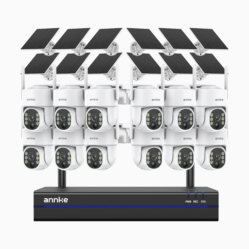 WBS400 - 4MP 16 Channel 12 Battery Cameras Outdoor Wireless NVR Security System, Dual-Band WiFi, 270° Pan & 90° Tilt, 9000mAh Battery & Solar Powered, Motion Detection, Two-Way Audio