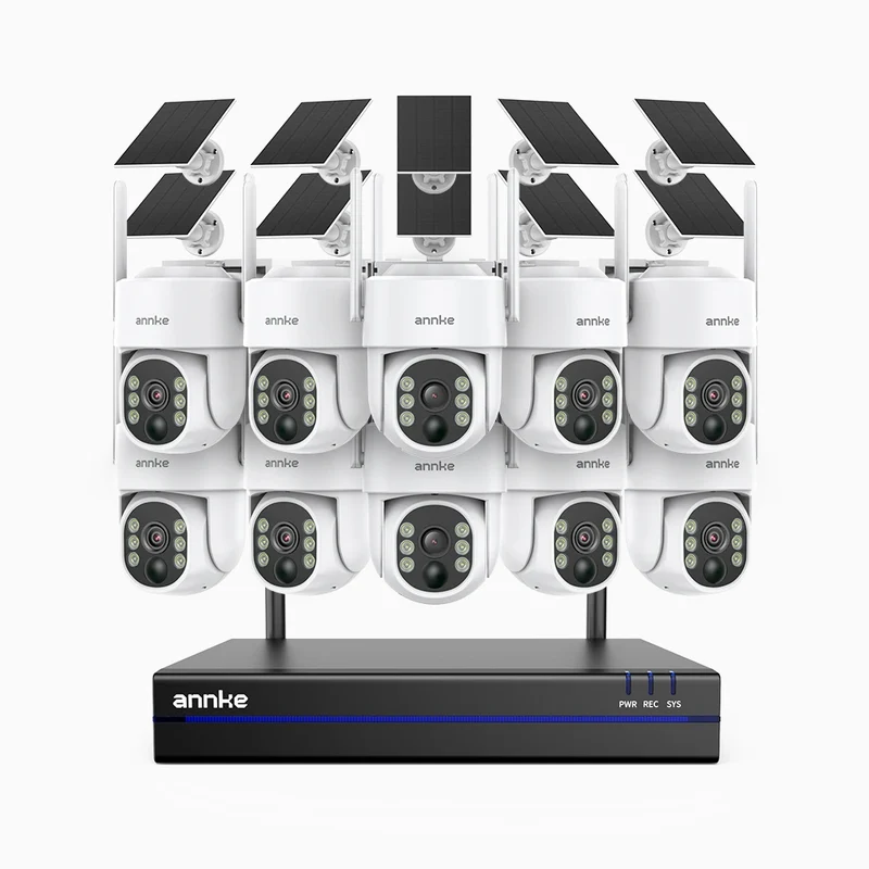 WBS400 - 4MP 16 Channel 10 Battery Cameras Outdoor Wireless NVR Security System, Dual-Band WiFi, 270° Pan & 90° Tilt, 9000mAh Battery & Solar Powered, Motion Detection, Two-Way Audio