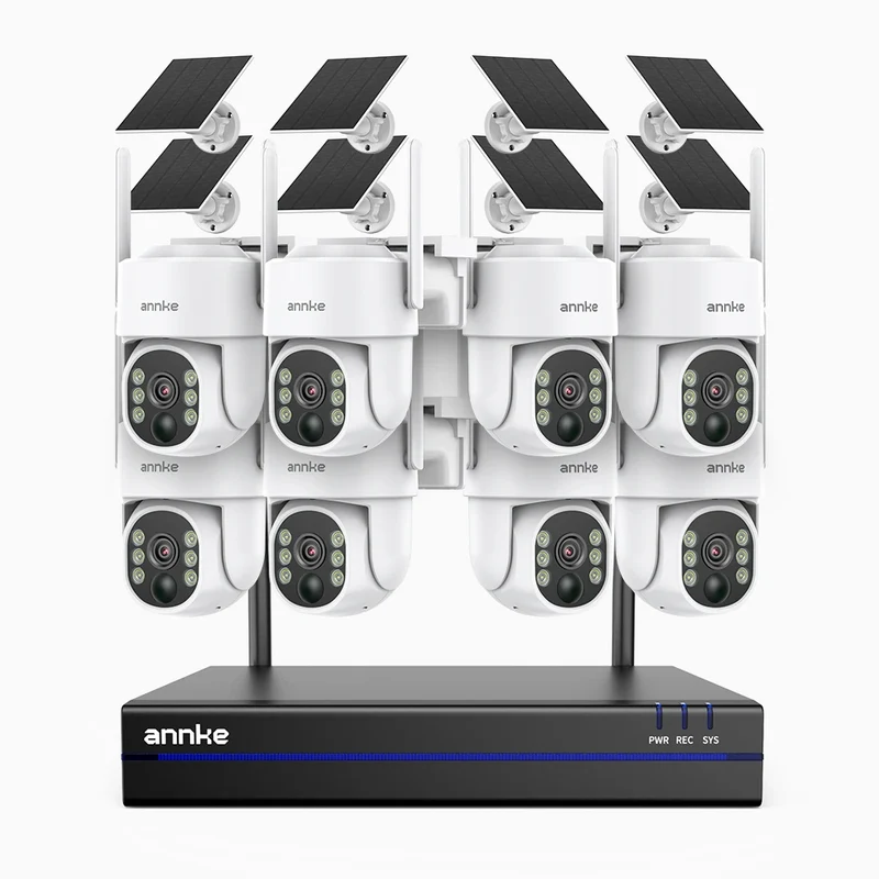 WBS400 - 4MP 8 Channel 8 Battery Cameras Outdoor Wireless NVR Security System, Dual-Band WiFi, 270° Pan & 90° Tilt, 9000mAh Battery & Solar Powered, Motion Detection, Two-Way Audio