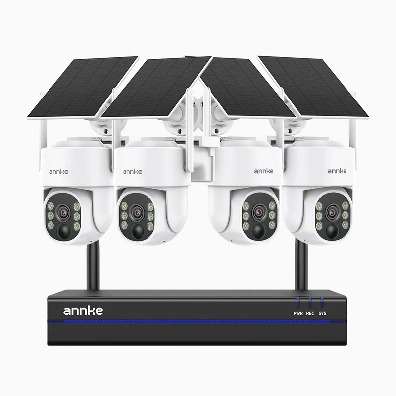 WBS400 - 4MP 8 Channel 4 Battery Cameras Outdoor Wireless NVR Security System, Dual-Band WiFi, 270° Pan & 90° Tilt, 9000mAh Battery & Solar Powered, Motion Detection, Two-Way Audio
