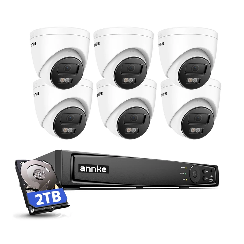 ANNKE 4K PoE Security Camera System with Audio Recording, 8CH 12MP H.265+ NVR with 6Pcs 8MP IP Turret Cams, Wide-Angle, IP67 Waterproof, Smart Dual Light