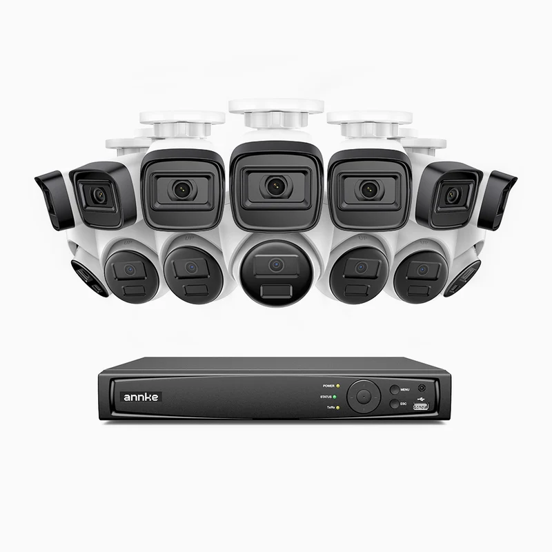 H300 - 2K 3MP 16 Channel PoE Security System with 7 Bullet & 7 Turret Cameras, EXIR 2.0 Night Vision, Motion Detection, H.265+, IP67 Waterproof