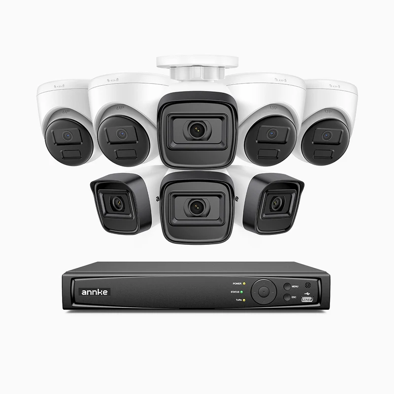 H300 - 2K 3MP 16 Channel PoE Security System with 4 Bullet & 4 Turret Cameras, EXIR 2.0 Night Vision, Motion Detection, H.265+, IP67 Waterproof