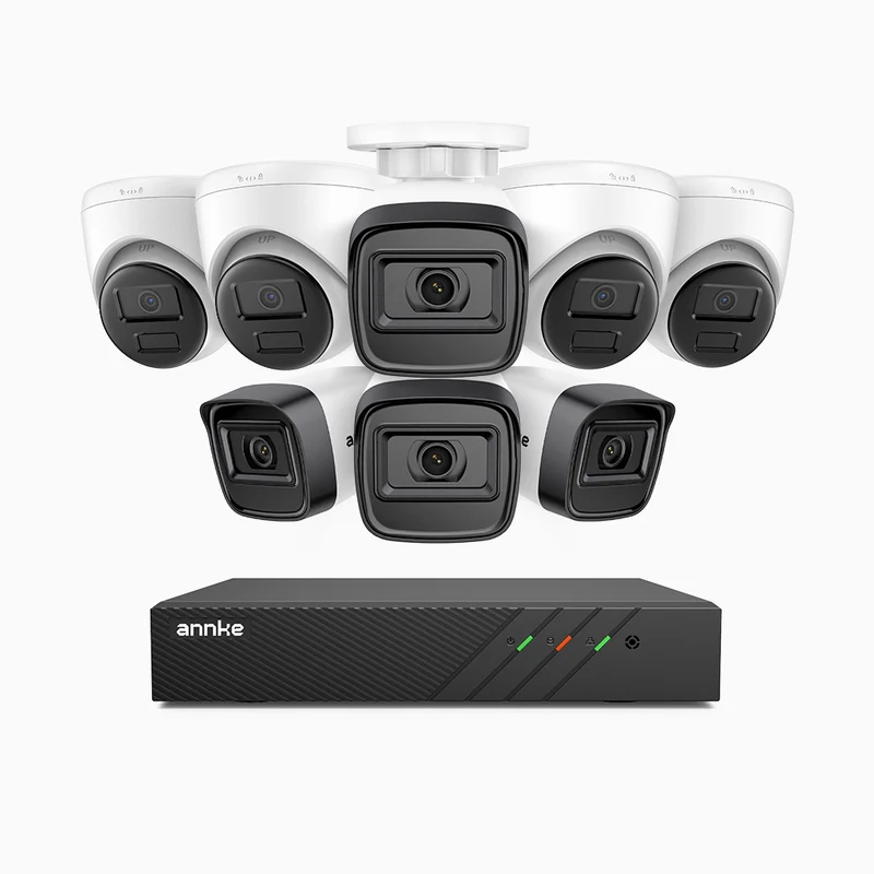 H300 - 2K 3MP 8 Channel PoE Security System with 4 Bullet & 4 Turret Cameras, EXIR 2.0 Night Vision, Motion Detection, H.265+, IP67 Waterproof