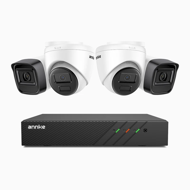 H300 - 2K 3MP 8 Channel PoE Security System with 2 Bullet & 2 Turret Cameras, EXIR 2.0 Night Vision, Motion Detection, H.265+, IP67 Waterproof