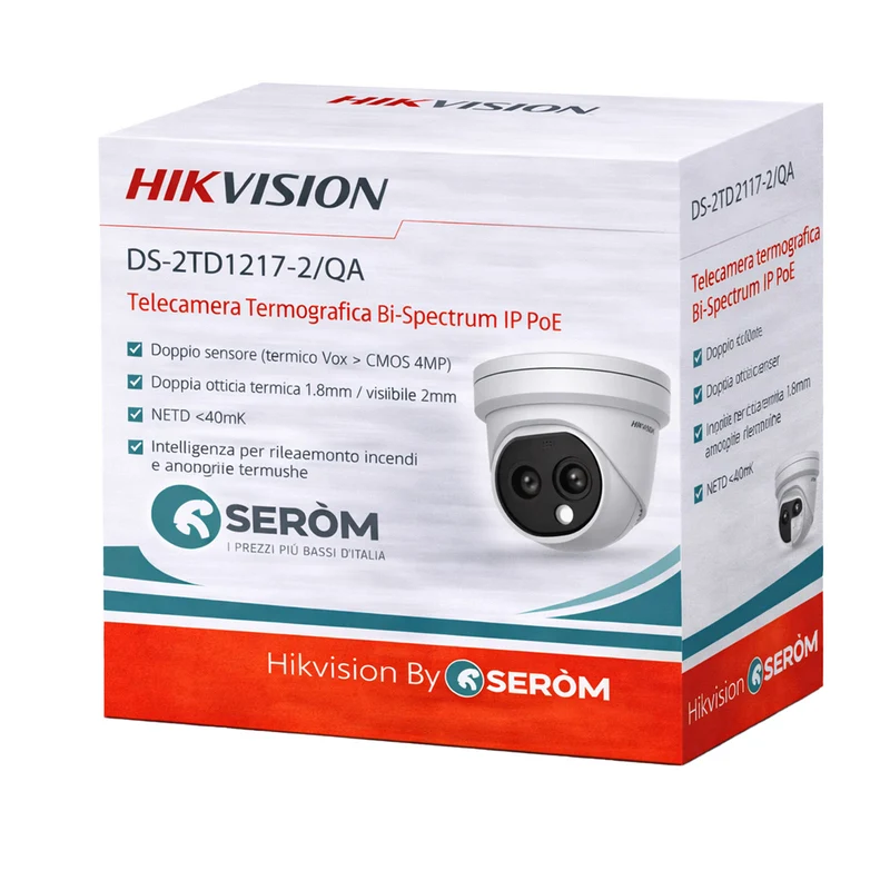DS-2TD1217-2/QA Termografica Bi-Spectrum PoE 4MP CurtainVu Rilevamento Incendi NETD<40mK IP67 AI - Hikvision