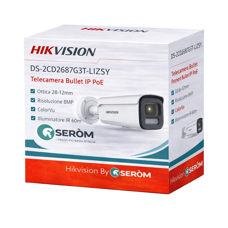 DS-2CD2687G3T-LIZSY 8MP Bullet IP PoE Varifocale 2.8-12mm ColorVu AI IR/Luce 60m IP67 IK10 H.265+ - Hikvision