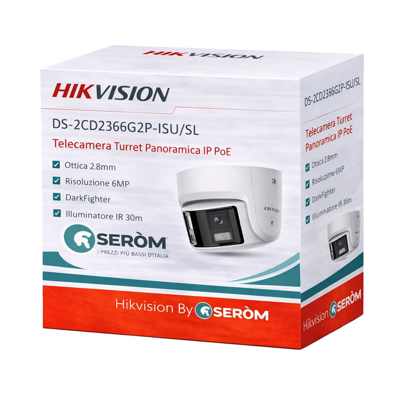 DS-2CD2366G2P-ISU/SL 6MP Turret Panoramica IP PoE 2.8mm AcuSense IR 30m Audio Allarme IP67 H.265+ - Hikvision