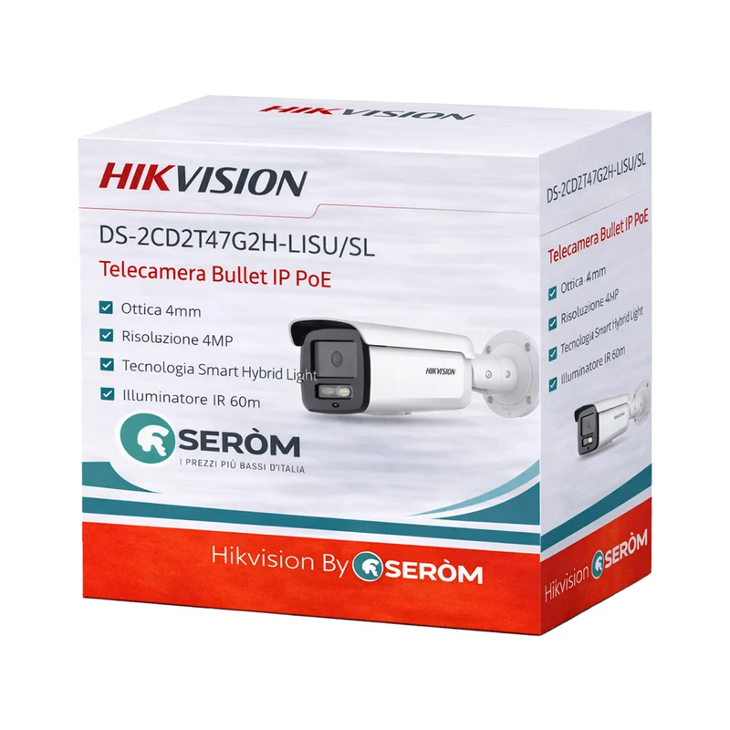 DS-2CD2T47G2H-LISU/SL 4MP Bullet IP PoE 4mm Smart Hybrid Light AI IR 60m Microfono IP67 H.265+ - Hikvision