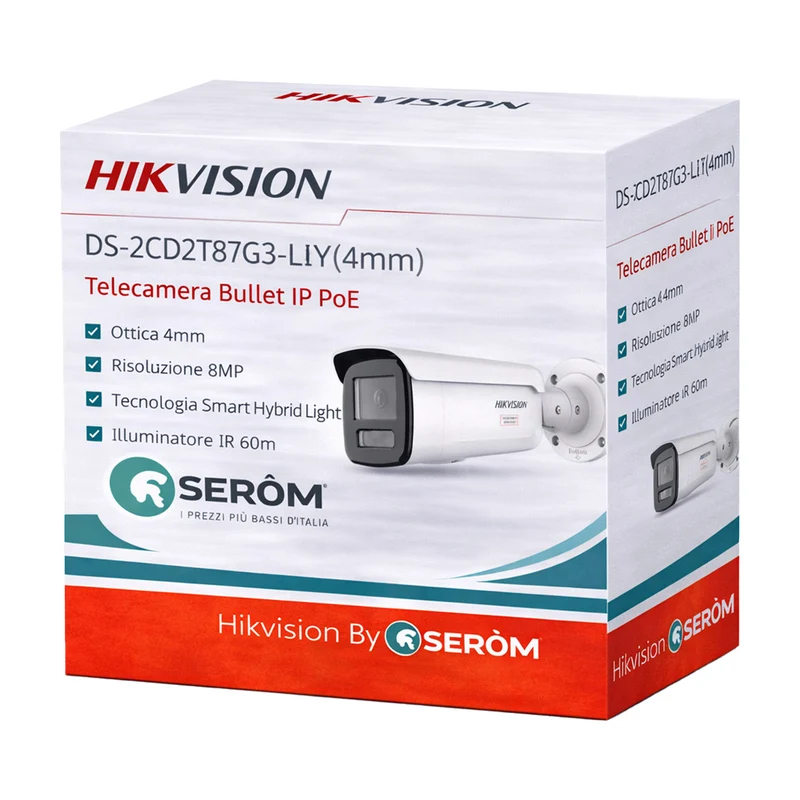 DS-2CD2T87G3-LIY 8MP ColorVu Telecamera IP Bullet 4mm PoE Smart Hybrid Light 60m AI IP67 H.265+ - Hikvision