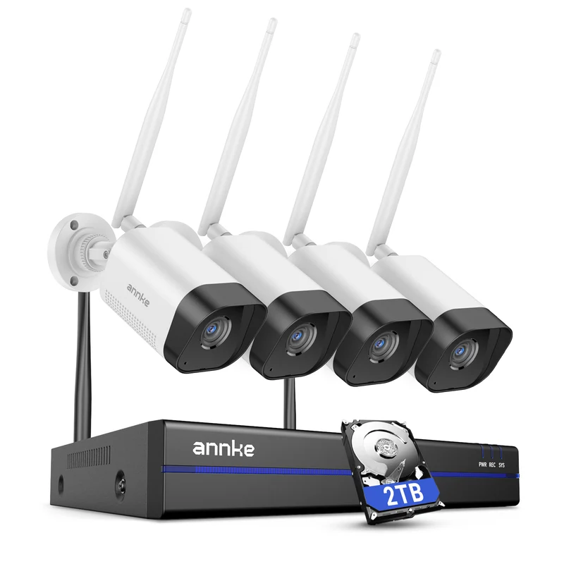 ANNKE Wireless Camera System, 16CH Expandable 4K Security NVR, 4Pcs 3MP Outdoor Cameras, 2-Way Audio, Dual-Band WiFi, Human Detection, IP66 Waterproof, 2TB HDD, Work with Alexa, 24/7 Protection