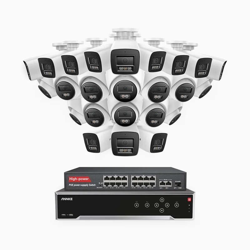 H1200 - 4K 12MP 32 Channel PoE Security System with 12 Bullet & 12 Turret Cameras, Color & IR Night Vision, Human & Vehicle Detection, H.265+, Built-in Microphone, Support SD Card, IP67