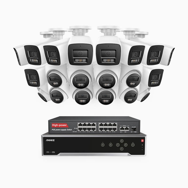 H1200 - 4K 12MP 32 Channel PoE Security System with 10 Bullet & 10 Turret Cameras, Color & IR Night Vision, Human & Vehicle Detection, H.265+, Built-in Microphone, Support SD Card, IP67
