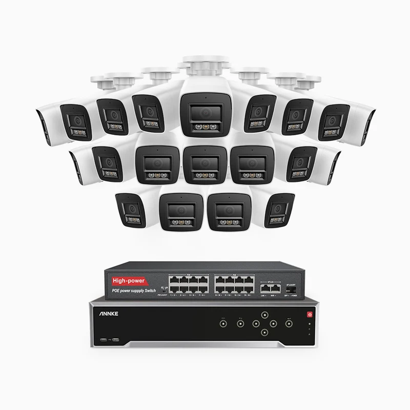 H1200 - 4K 12MP 32 Channel 20 Cameras PoE Security System, Color & IR Night Vision, Human & Vehicle Detection, H.265+, Built-in Microphone, Support SD Card, IP67