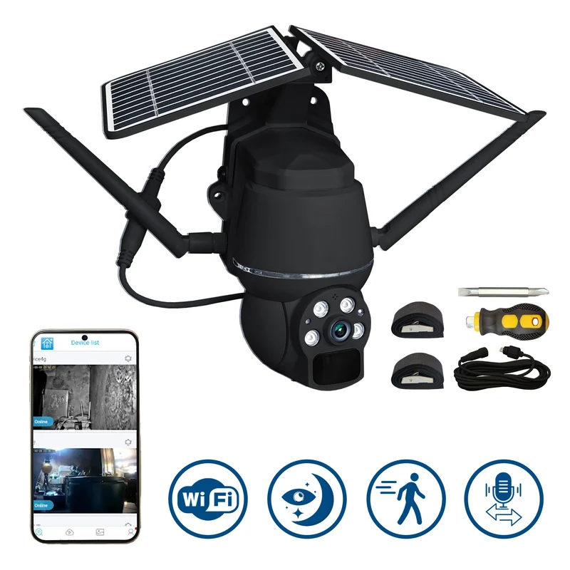 Telecamera Solare da Esterno 2K WiFi/4G, IP66, Visione Notturna