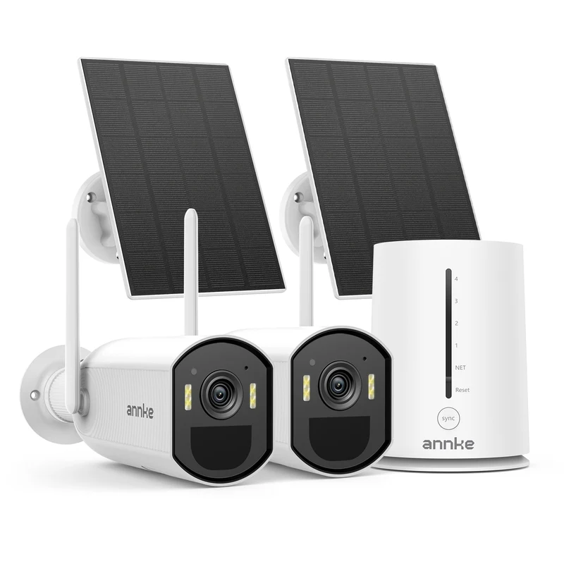 ANNKE Solar Wireless Security Camera Outdoor 4MP, 5MP Surveillance Home System, 4CH and 2 Bullet Cam-Kit, Color Night Vision, Spotlight Smart Alarm, PIR&Human Detection, 2-Way Audio, 64GB Memory Card