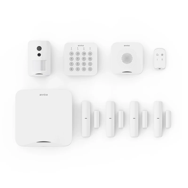 ANNKE All-in-One Wireless Alarm System with Smoke Detector, 4 Door/Window Sensors, PIR Camera Detector, Expandable DIY Home & Business Security System, 24/7 Professional Monitoring, Mobile App Control