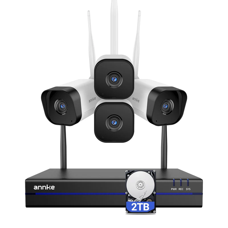 ANNKE 5MP Wireless Security Camera System Outdoor, Expandable 16CH 8MP NVR, 4Pcs 5MP WiFi Cameras, 2TB HDD, Two-Way Audio, Human Detection, IP66 Weatherproof