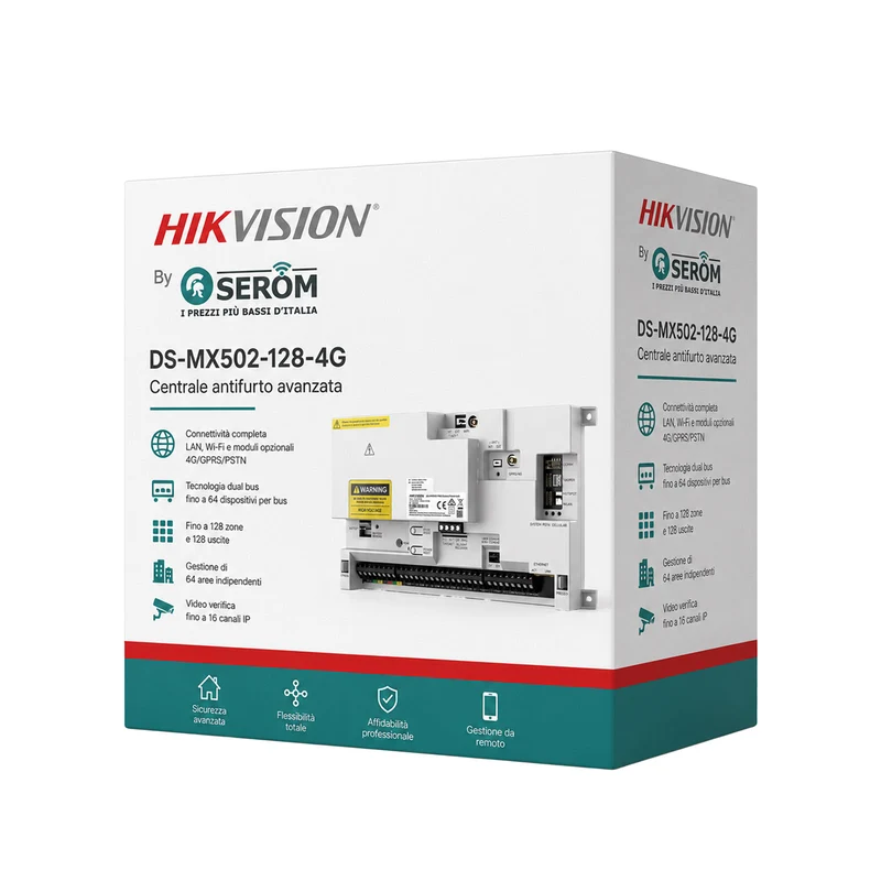 DS-MX502-128-4G MX Hybrid Centrale Antifurto 128 Zone 64 Aree LAN Wi-Fi 4G Grade 2 - Hikvision