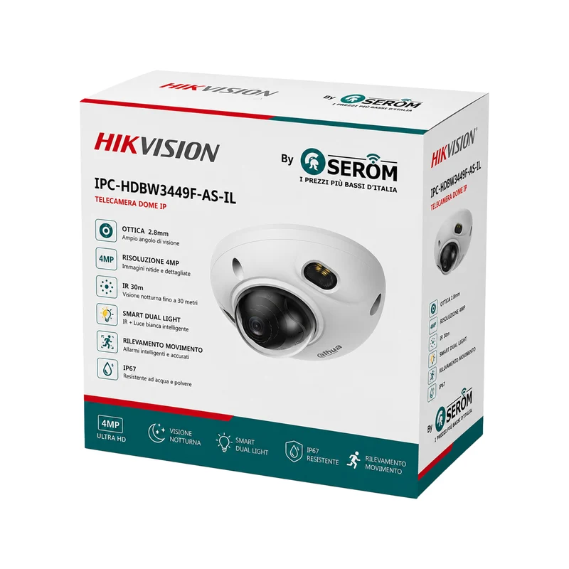 IPC-HDBW3449F-AS-IL Telecamera Dome IP 4MP WizSense PoE Smart Dual Light IP67 IK10 AI - Dahua