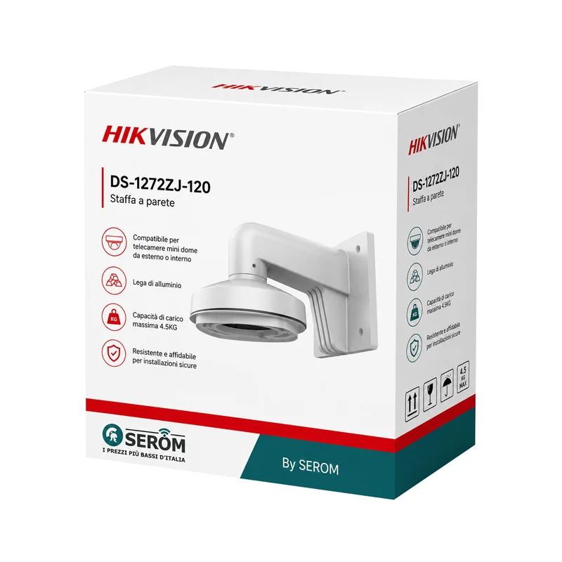 DS-1272ZJ-120 - Staffa a Parete in Alluminio per Telecamere Mini Dome, Carico 4,5 kg - Hikvision