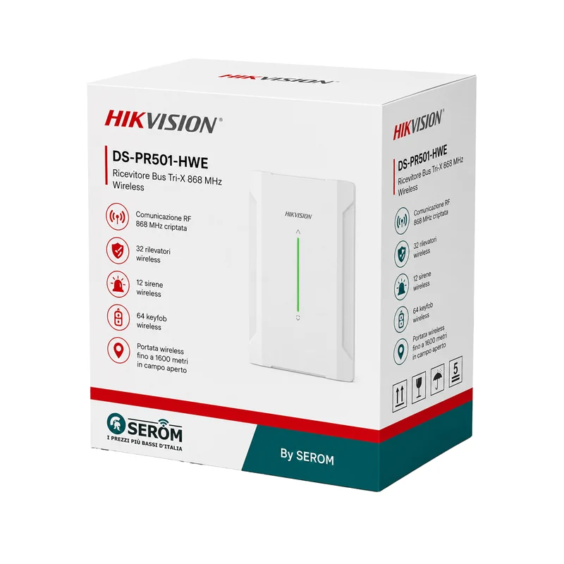 DS-PR501-HWE - Ricevitore Bus Tri-X 868 MHz per Sistemi Antintrusione Cablati e Wireless - Hikvision
