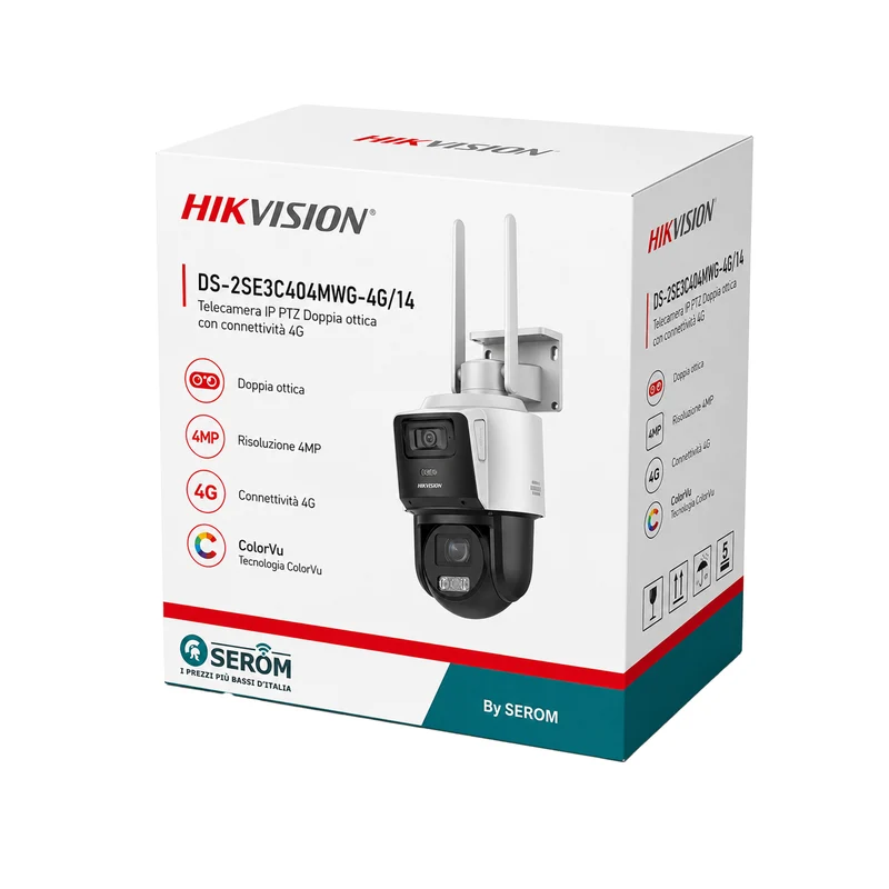 DS-2SE3C404MWG-4G/14 - Telecamera PTZ 4MP ColorVu AI con 4G, Zoom Ottico 4x e Visione 360° - Hikvision