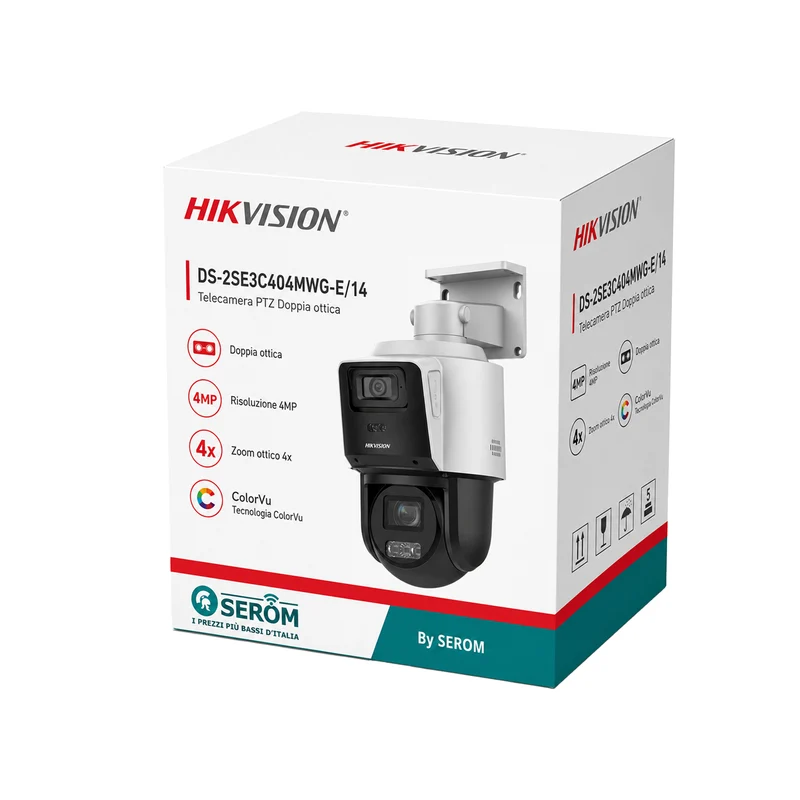 DS-2SE3C404MWG-E/14 - Telecamera PTZ 4MP ColorVu AI con Doppio Obiettivo e Zoom Ottico 4x - Hikvision