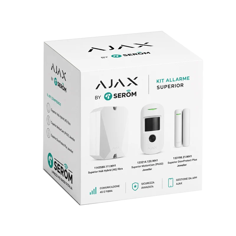 131882.348.WH1 - Ajax Kit Superior ASP White con Hub Hybrid 4G, MotionCam S PhOD e DoorProtect S Plus Bianco