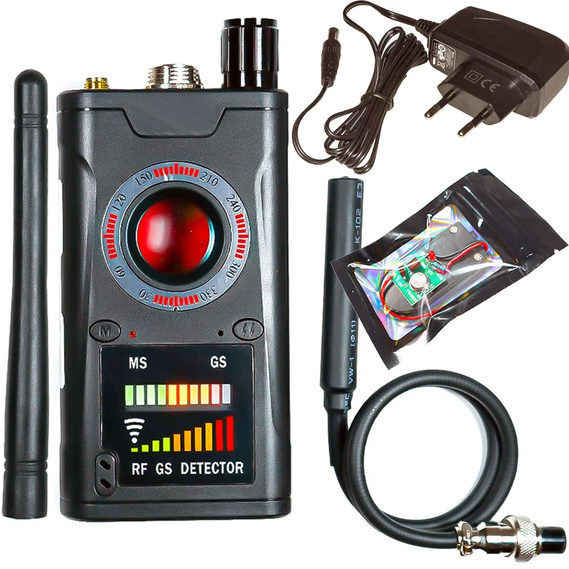 (K18Special)Rilevatore scanner di microspie gsm via radio gps auto magnetici telecamere spia via radio wifi SD card kit completo di valigia caricabatterie e microspia allenamento, manuale in italiano (K18Special)