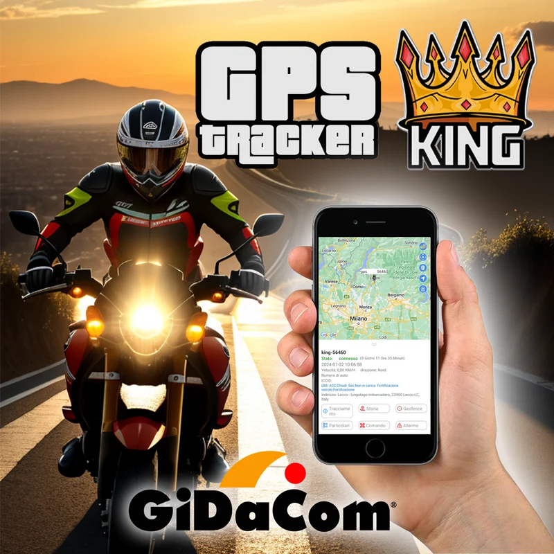 (Tracker King)Localizzatore GPS Tracker Antifurto per moto, auto, camper, scooter, furgoni gestione tramite APP con RELE' attivato a distanza
