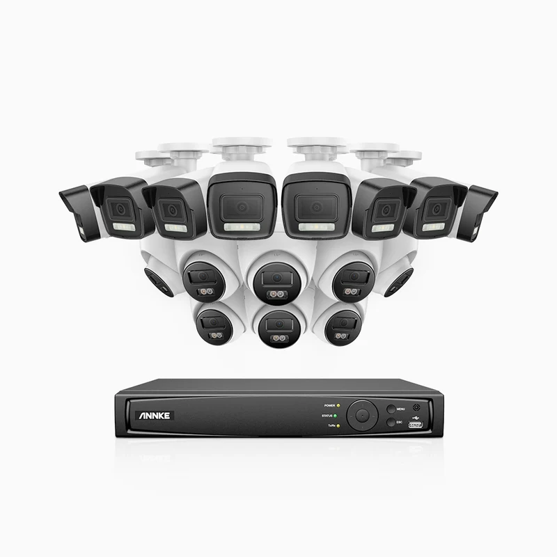 H500P - 3K 16 Channel PoE Security System with 8 Bullet & 8 Turret Cameras, Color & IR Night Vision, 3072 X 1728 @ 20fps, Human & Vehicle Detection, Two-Way Audio, IP67