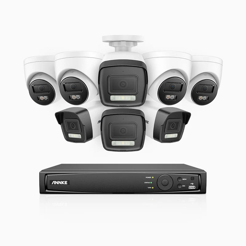 H500P - 3K 16 Channel PoE Security System with 4 Bullet & 4 Turret Cameras, Color & IR Night Vision, 3072 X 1728 @ 20fps, Human & Vehicle Detection, Two-Way Audio, IP67