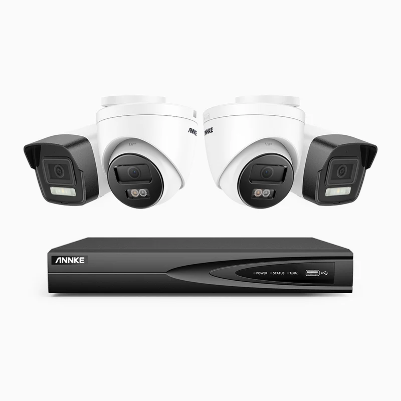 H500P - 3K 4 Channel PoE Security System with 2 Bullet & 2 Turret Cameras, Color & IR Night Vision, 3072 X 1728 @ 20fps, Human & Vehicle Detection, Two-Way Audio, IP67