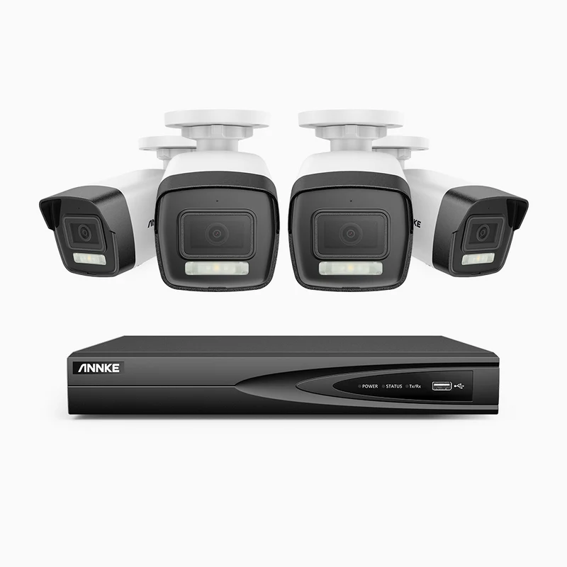 H500P - 3K 4 Channel 4 Cameras PoE Security System, Color & IR Night Vision, 3072 X 1728 @ 20fps, Human & Vehicle Detection, Two-Way Audio, IP67