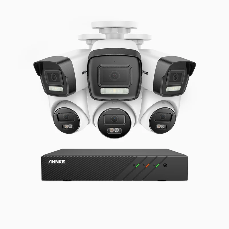 H500P - 3K 8 Channel PoE Security System with 3 Bullet & 3 Turret Cameras, Color & IR Night Vision, 3072 X 1728 @ 20fps, Human & Vehicle Detection, Two-Way Audio, IP67