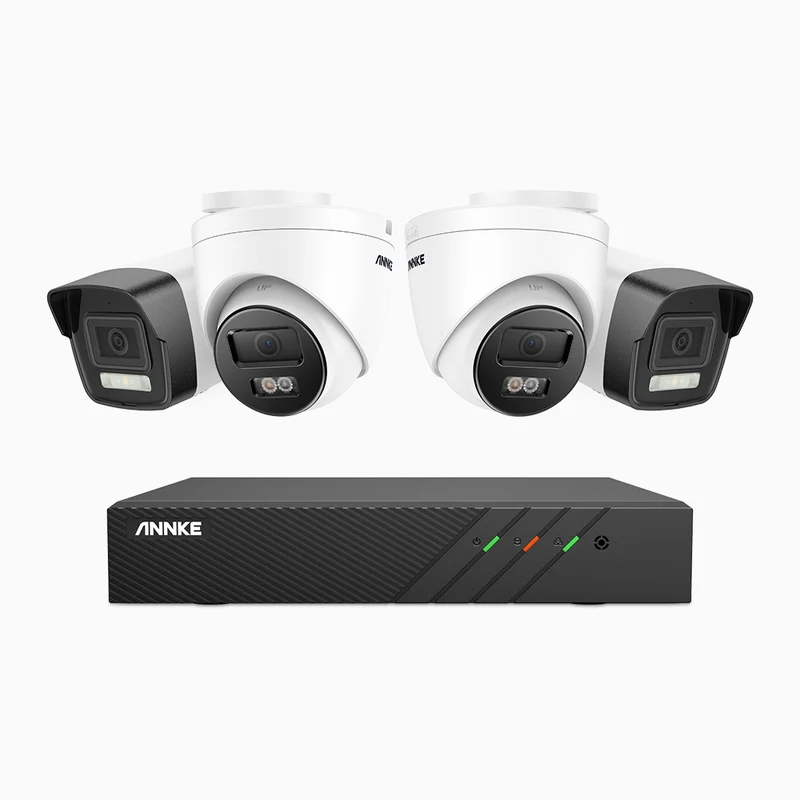 H500P - 3K 8 Channel PoE Security System with 2 Bullet & 2 Turret Cameras, Color & IR Night Vision, 3072 X 1728 @ 20fps, Human & Vehicle Detection, Two-Way Audio, IP67