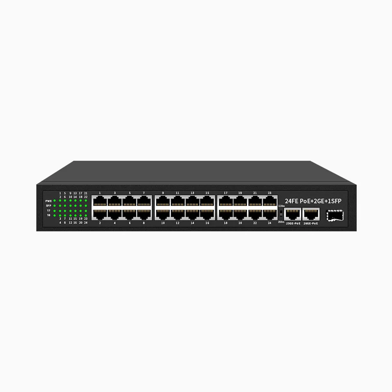 24-Port Fast Ethernet PoE Switch with Metal Casing, Desktop or Wall Mount