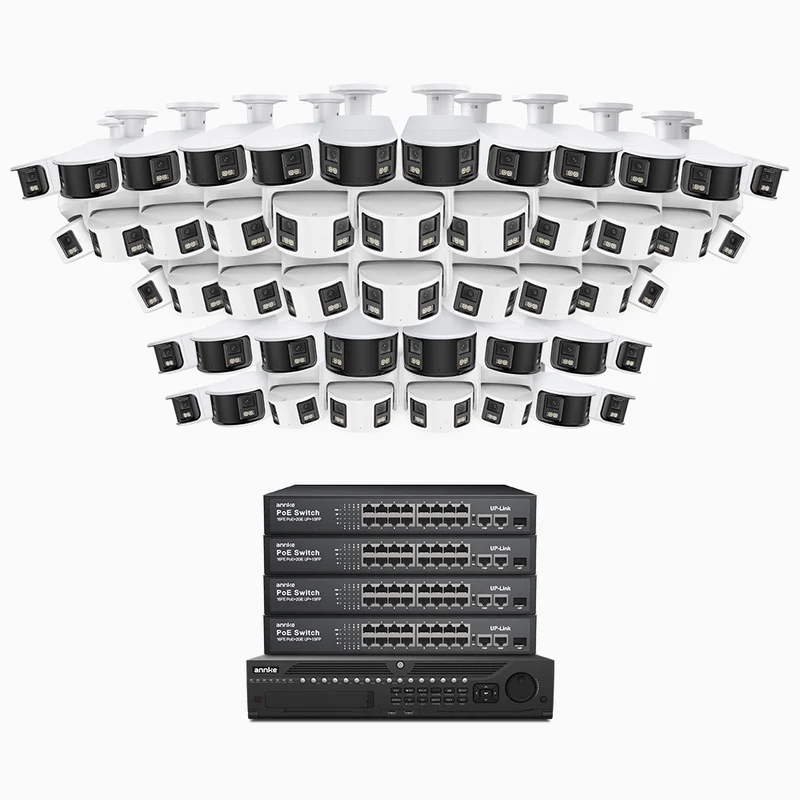 NightChroma TM NDK800 – 4K 64 Channel Panoramic Dual Lens PoE Security System with 24 Bullet & 24 Turret Cameras, f/1.0 Super Aperture, Acme Color Night Vision, Active Siren and Strobe, Human & Vehicle Detection, Built-in Mic ,Two-Way Audio
