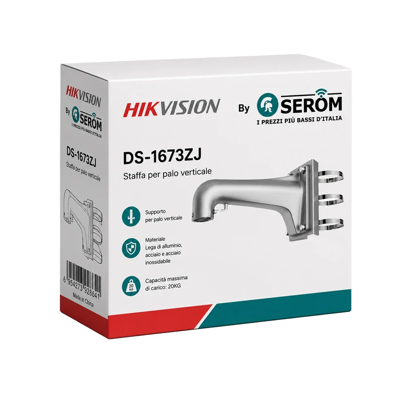 DS-1603ZJ-Pole-P Supporto per Palo Verticale in Acciaio e Alluminio Platinum Gray Portata 20 kg - Hikvision