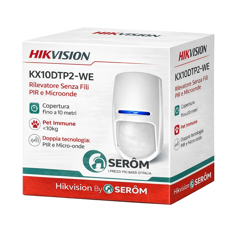 DS-PD2-D10P-W PIR+MW Wireless 10m Pet Immune 25Kg Rilevatore Allarme Interno Doppia Tecnologia - Hikvision