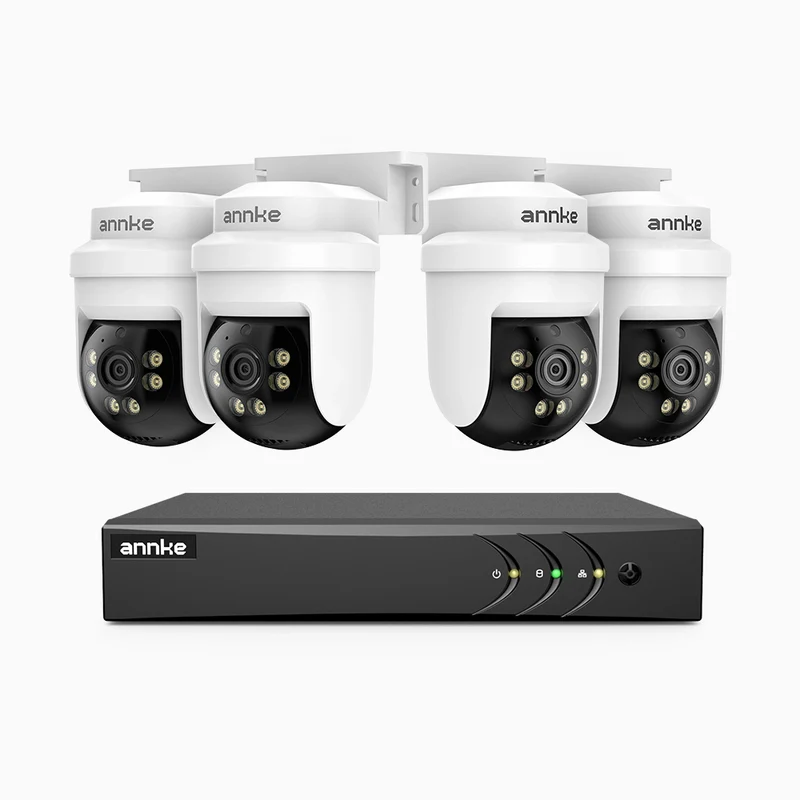 APTK500 - 5MP 4 Channel 4 Cameras Outdoor Wired Security CCTV System, 350° Pan & 90° Tilt, 100 ft IR Night Vision, IP65 Weatherproof