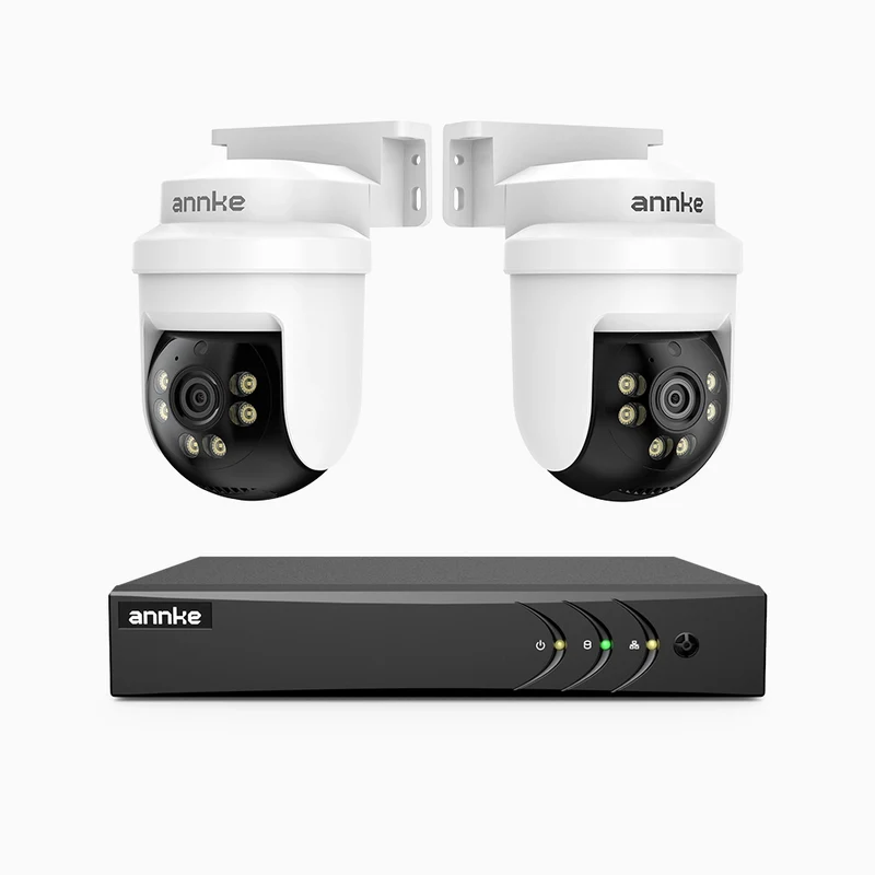 APTK500 - 5MP 4 Channel 2 Cameras Outdoor Wired Security CCTV System, 350° Pan & 90° Tilt, 100 ft IR Night Vision, IP65 Weatherproof